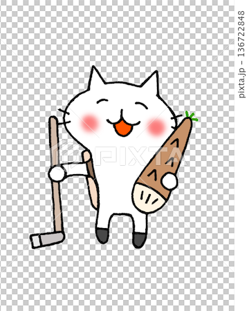 たけのこ掘りをするかわいい猫のイラスト 136722848