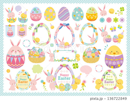 かわいいイースターのイラストセット かわいいイースターのイラストセット 136722849