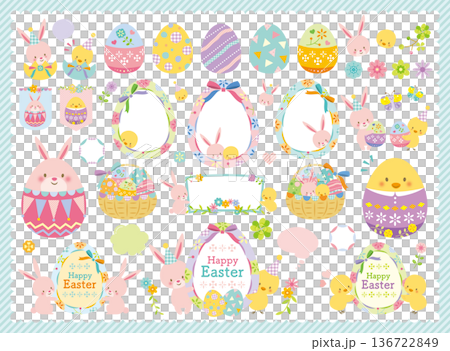 かわいいイースターのイラストセット かわいいイースターのイラストセット 136722849