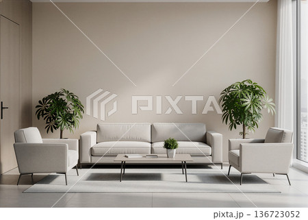 観葉植物とソファがある上品なラウンジ空間 136723052