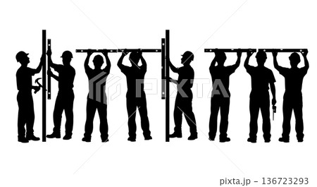 Black Solid Spirit Level Check Silhouettes Set of Six on White Background 136723293