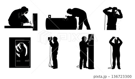 Black Solid Stainless Steel Kitchen Welder Silhouettes Set of Six on White Background 136723300