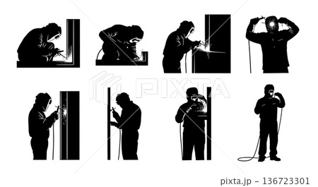 Black Solid Stainless Steel Kitchen Welder Silhouettes Set of Six on White Background 136723301