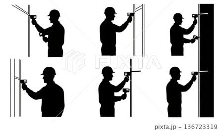 Black Solid Stud Finder Scan Silhouettes Set of Six on White Background 136723319