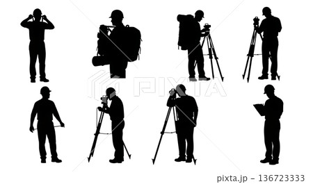 Black Solid Surveyor Adjust Helmet Silhouettes Set of Six on White Background Black Solid Surveyor Adjust Helmet Silhouettes Set of Six on White Background 136723333