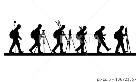 Black Solid Surveyor Balance Beam Silhouettes Set of Six on White Background 136723357