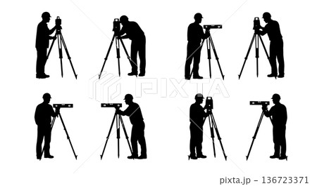 Black Solid Surveyor Bubble Level Silhouettes Set of Six on White Background 136723371