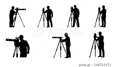 Black Solid Surveyor Bubble Level Silhouettes Set of Six on White Background Black Solid Surveyor Bubble Level Silhouettes Set of Six on White Background 136723372