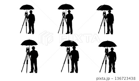 Black Solid Surveyor Machete Clear Silhouettes Set of Six on White Background Black Solid Surveyor Machete Clear Silhouettes Set of Six on White Background 136723438