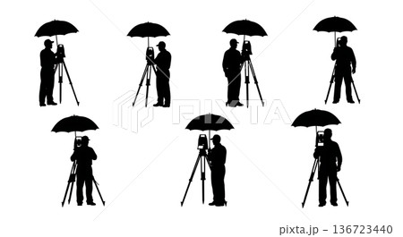 Black Solid Surveyor Machete Clear Silhouettes Set of Six on White Background Black Solid Surveyor Machete Clear Silhouettes Set of Six on White Background 136723440