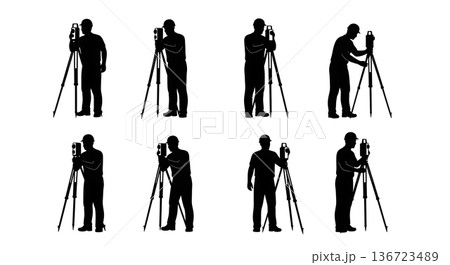 Black Solid Surveyor Plumb Bob Silhouettes Set of Six on White Background Black Solid Surveyor Plumb Bob Silhouettes Set of Six on White Background 136723489