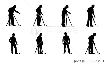 Black Solid Surveyor Point Toe Silhouettes Set of Six on White Background 136723501