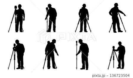 Black Solid Surveyor Point Toe Silhouettes Set of Six on White Background 136723504