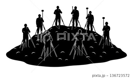 Black Solid Surveyor Dirt Pile Silhouettes Set of Six on White Background Black Solid Surveyor Dirt Pile Silhouettes Set of Six on White Background 136723572