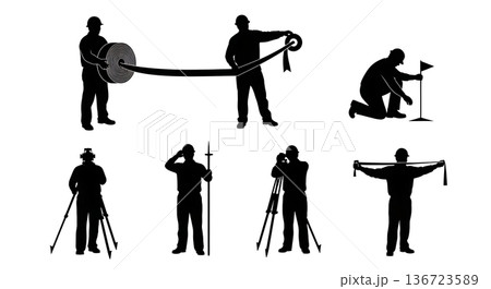 Black Solid Surveyor Flagging Tape Silhouettes Set of Six on White Background Black Solid Surveyor Flagging Tape Silhouettes Set of Six on White Background 136723589