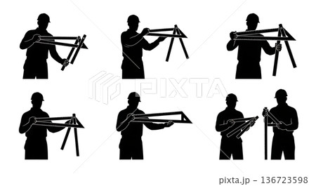 Black Solid Surveyor Folding Ruler Silhouettes Set of Six on White Background Black Solid Surveyor Folding Ruler Silhouettes Set of Six on White Background 136723598
