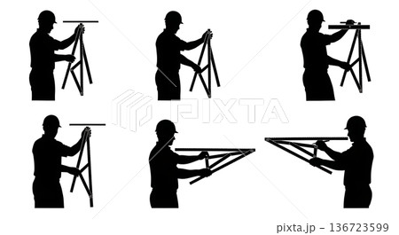 Black Solid Surveyor Folding Ruler Silhouettes Set of Six on White Background Black Solid Surveyor Folding Ruler Silhouettes Set of Six on White Background 136723599