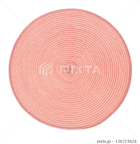Round salmon pink woven rope coaster with spiral p 136723628