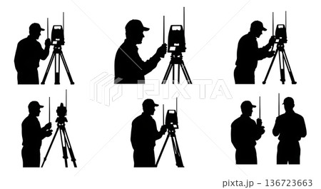 Black Solid Surveyor Robotic Remote Silhouettes Set of Six on White Background Black Solid Surveyor Robotic Remote Silhouettes Set of Six on White Background 136723663