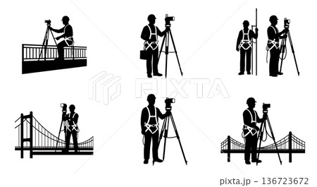 Black Solid Surveyor Safety Harness Silhouettes Set of Six on White Background Black Solid Surveyor Safety Harness Silhouettes Set of Six on White Background 136723672