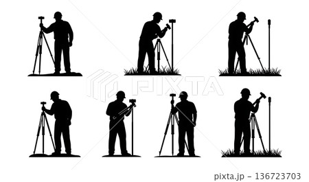 Black Solid Surveyor Sledgehammer Silhouettes Set of Six on White Background Black Solid Surveyor Sledgehammer Silhouettes Set of Six on White Background 136723703