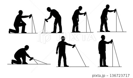 Black Solid Surveyor Spray Paint Silhouettes Set of Six on White Background Black Solid Surveyor Spray Paint Silhouettes Set of Six on White Background 136723717