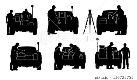 Black Solid Surveyor Truck Tailgate Silhouettes Set of Six on White Background 136723753