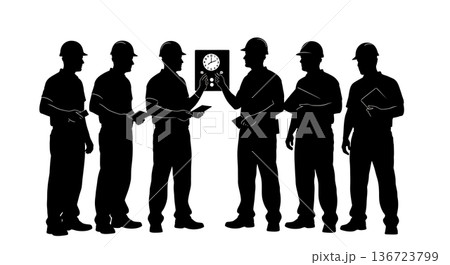 Black Solid Time Clock Adjust Silhouettes Set of Six on White Background Black Solid Time Clock Adjust Silhouettes Set of Six on White Background 136723799
