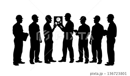 Black Solid Time Clock Adjust Silhouettes Set of Six on White Background Black Solid Time Clock Adjust Silhouettes Set of Six on White Background 136723801
