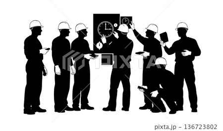 Black Solid Time Clock Adjust Silhouettes Set of Six on White Background 136723802