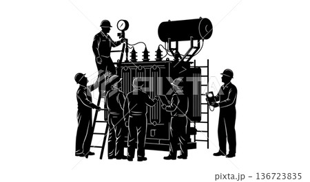 Black Solid Transformer Oil Check Silhouettes Set of Six on White Background 136723835