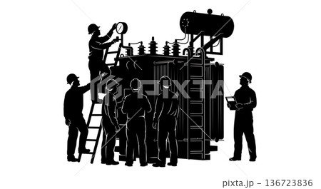 Black Solid Transformer Oil Check Silhouettes Set of Six on White Background Black Solid Transformer Oil Check Silhouettes Set of Six on White Background 136723836