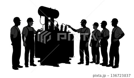 Black Solid Transformer Oil Check Silhouettes Set of Six on White Background Black Solid Transformer Oil Check Silhouettes Set of Six on White Background 136723837