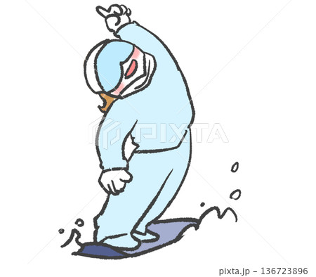 スノーボードの大会で1位を確信した滑りをした選手のイラスト 136723896
