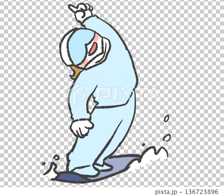 スノーボードの大会で1位を確信した滑りをした選手のイラスト 136723896