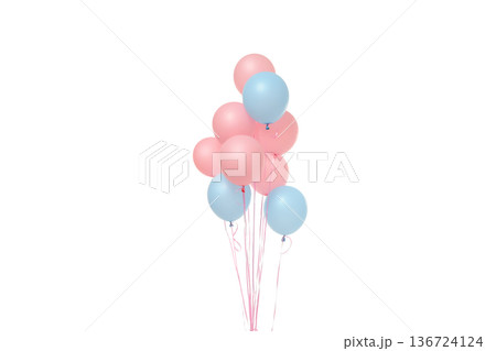 Pink and blue balloons create a cheerful vibe, isolated on white, PNG Pink and blue balloons create a cheerful vibe, isolated on white, PNG 136724124