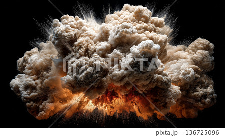 燃え上がる炎の爆発エネルギー背景素材｜ダーク背景 136725096