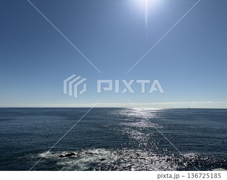 高知県桂浜の輝く太平洋と水平線 136725185