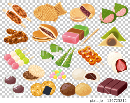 Japanese sweets illustration set 136725212