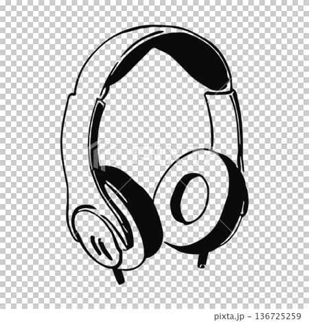 black and white illustration of headphones for listening to music or playing video games comfortably black and white illustration of headphones for listening to music or playing video games comfortably 136725259