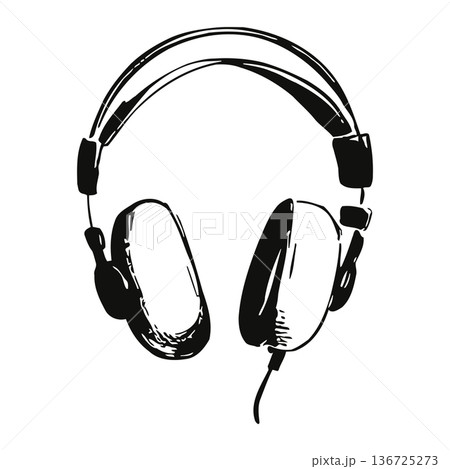 High quality headphones illustration for music listening and audio entertainment purposes with microphone 136725273