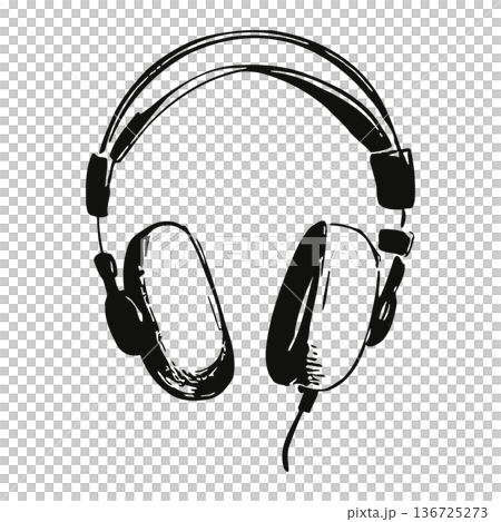 High quality headphones illustration for music listening and audio entertainment purposes with microphone 136725273