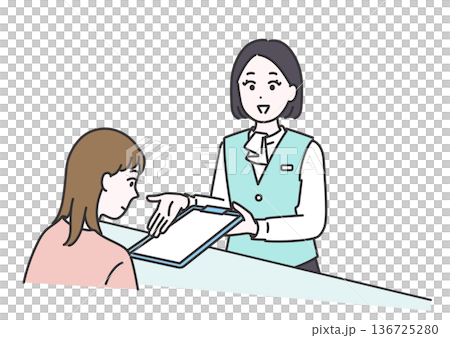 問診表を渡す受付スタッフのイメージイラスト 136725280