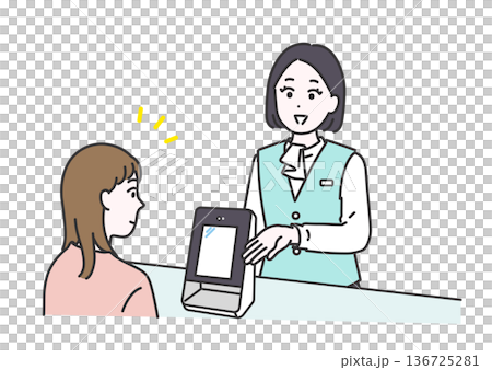 圖解:一位職業婦女在前台要求掃描銀行卡。 圖解:一位職業婦女在前台要求掃描銀行卡。 136725281
