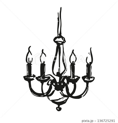 Elegant black chandelier with candles illustration for luxury home decor and interior design inspiration. 136725291