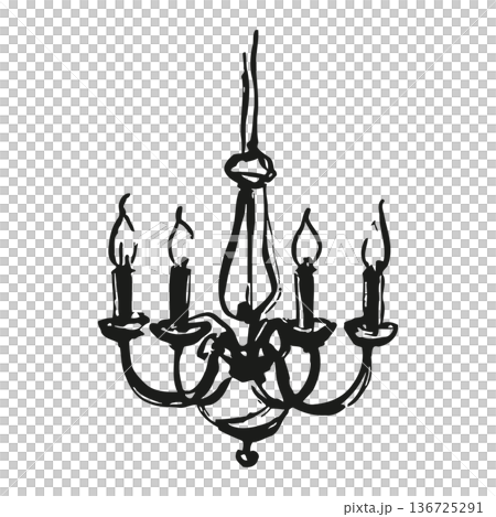 Elegant black chandelier with candles illustration for luxury home decor and interior design inspiration. 136725291