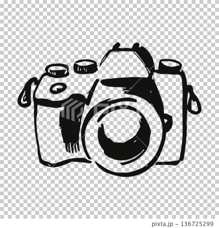 Simple digital camera illustration with lens and straps for photography and image capture purposes Simple digital camera illustration with lens and straps for photography and image capture purposes 136725299