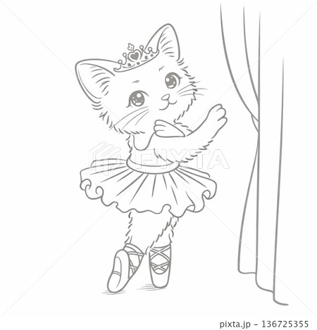 舞台袖で出番を待つプリマ｜動物キャラ｜シンプル線画　Generative AI 136725355