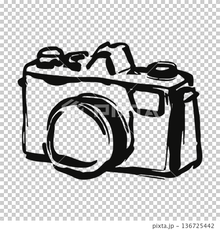 simple black and white illustration of a digital camera with lens and viewfinder details simple black and white illustration of a digital camera with lens and viewfinder details 136725442