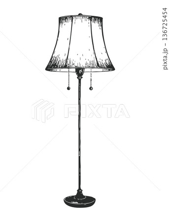elegant floor lamp with classic design featuring adjustable pull chain mechanism and shaded lampshade fixture. 136725454